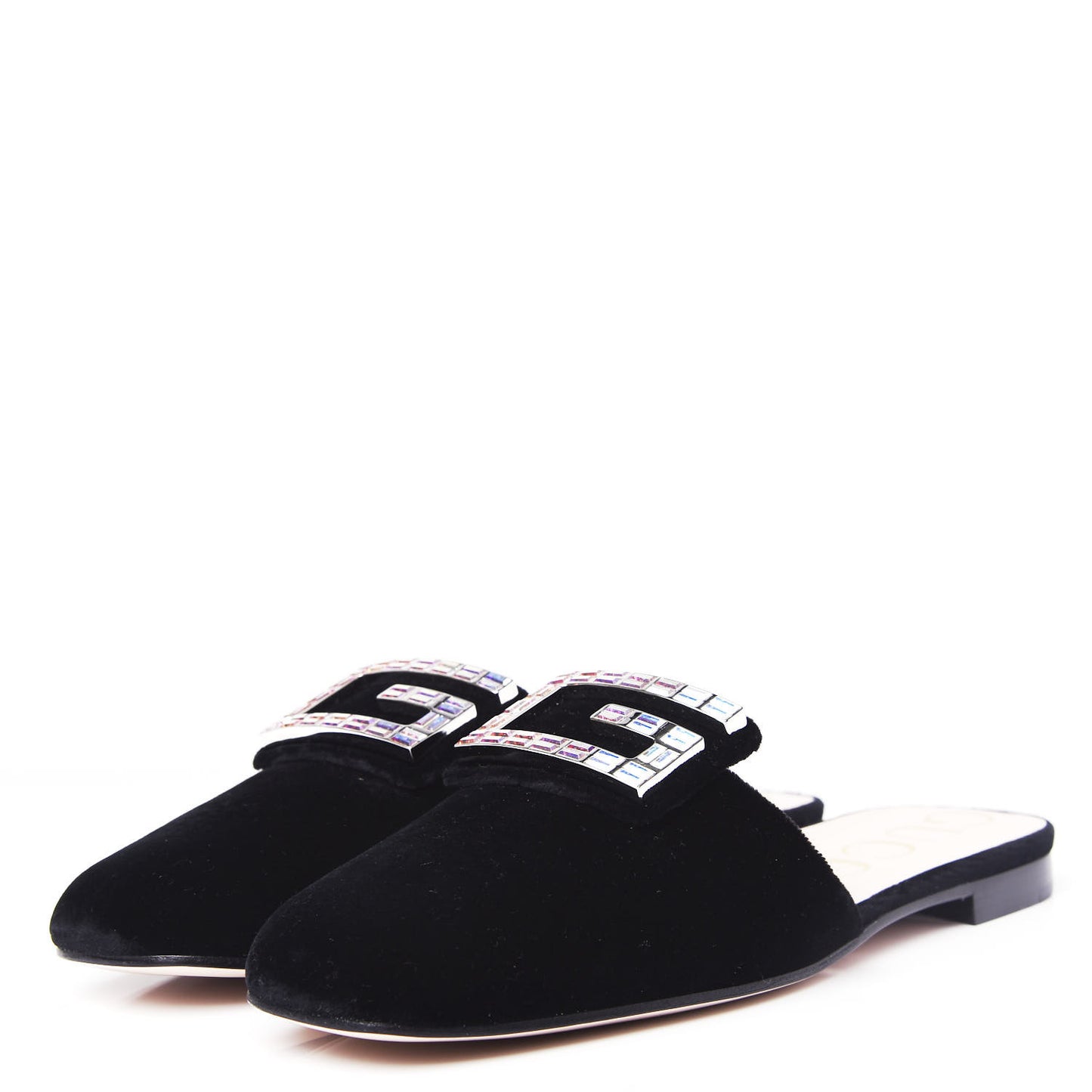 Velvet Crystal Square G Madelyn Slippers 41 Black