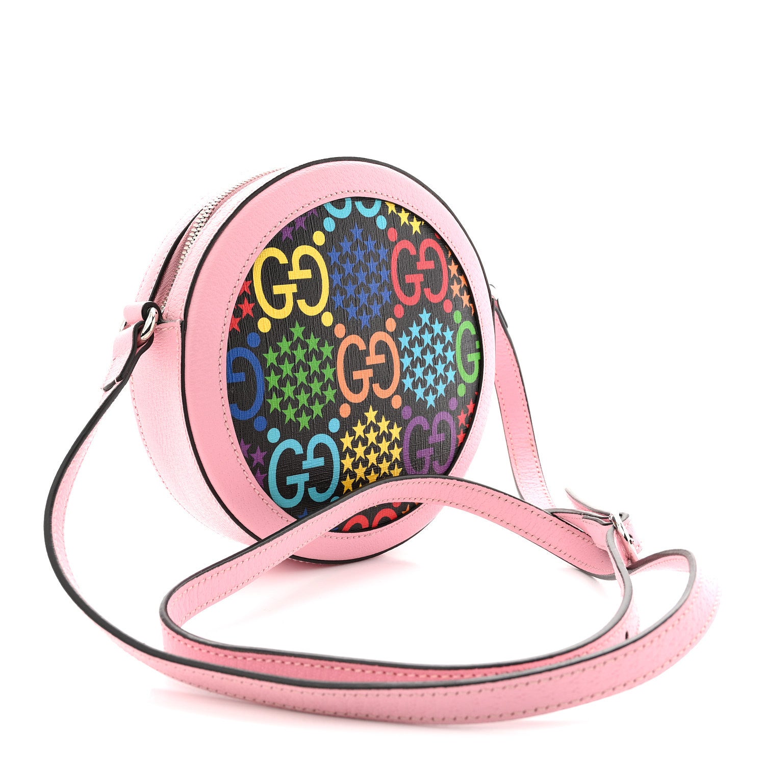 Gucci GG Supreme Monogram Psychedelic Round Shoulder Bag Black Multicolor Sugar Pink 3 of 14