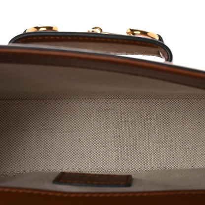 Gucci New Canvas Charisma Calfskin Crystal GG Monogram Mini Horsebit 1955 Shoulder Bag Camel Ebony 5 of 10