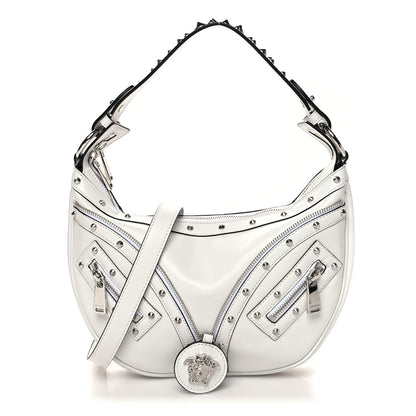 Versace Calfskin Studded Small Repeat Zip Hobo White 1 of 9