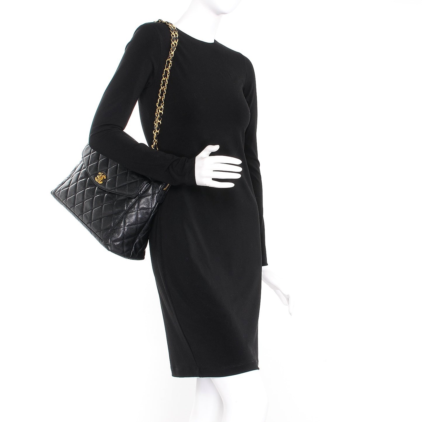 Caviar Quilted Flap Shoulder Bag Black