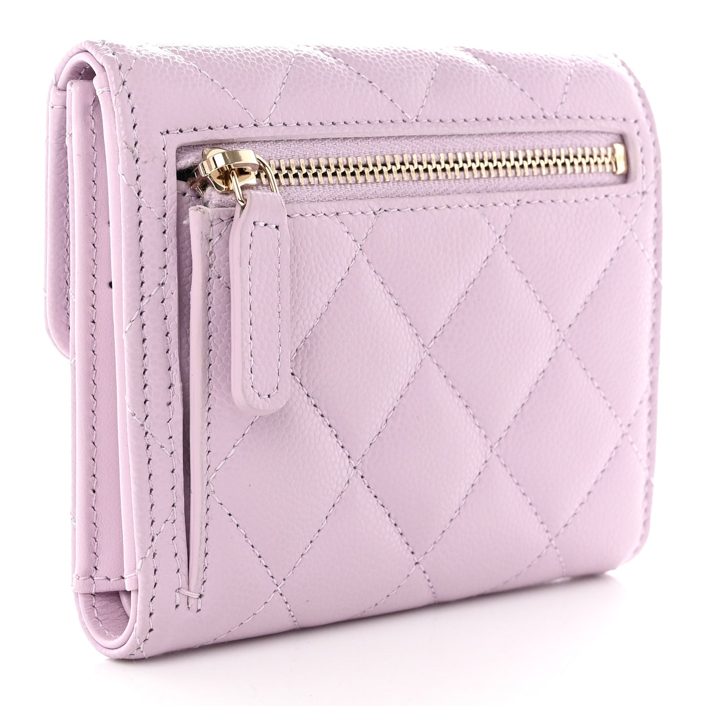 Caviar Quilted Compact Flap Wallet Light Purple