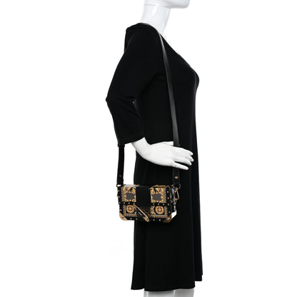 Fendi X VERSACE Vitello Cover Fendace Mini FF Baroque Brooch Studded Mini Baguette Trunk Black Gold 2 of 9