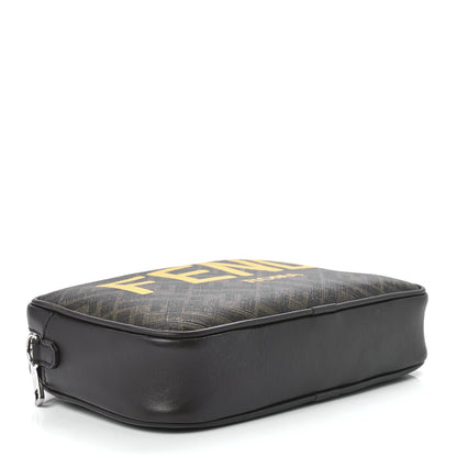 Fendi Shiny Glazed Fabric Vitello Cover FF 1974 Logo Medium Camera Case Tobacco Moro Giallo Ebano 4 of 13