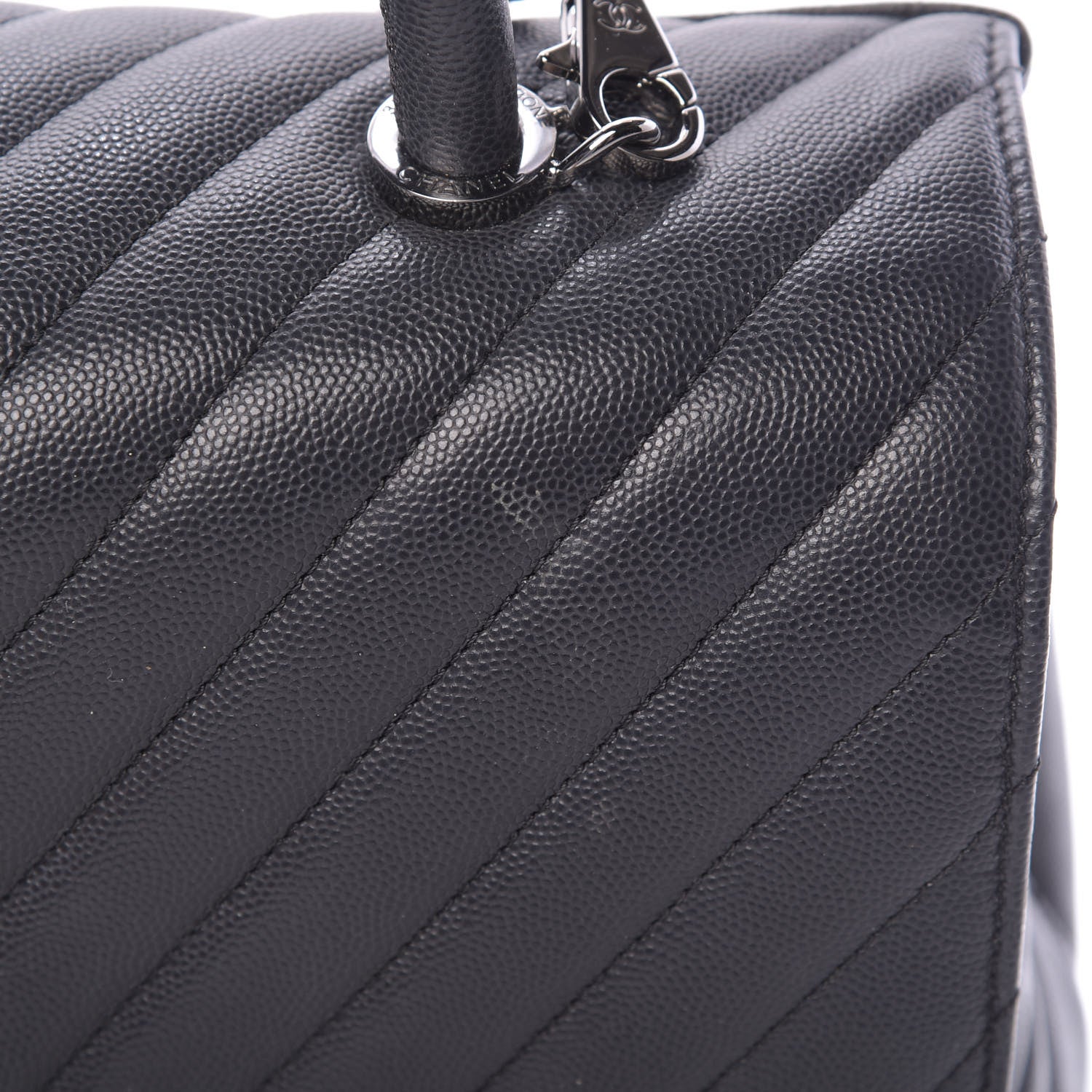 Chanel Caviar Chevron Quilted Medium Coco Handle Flap Dark Grey 12 of 13