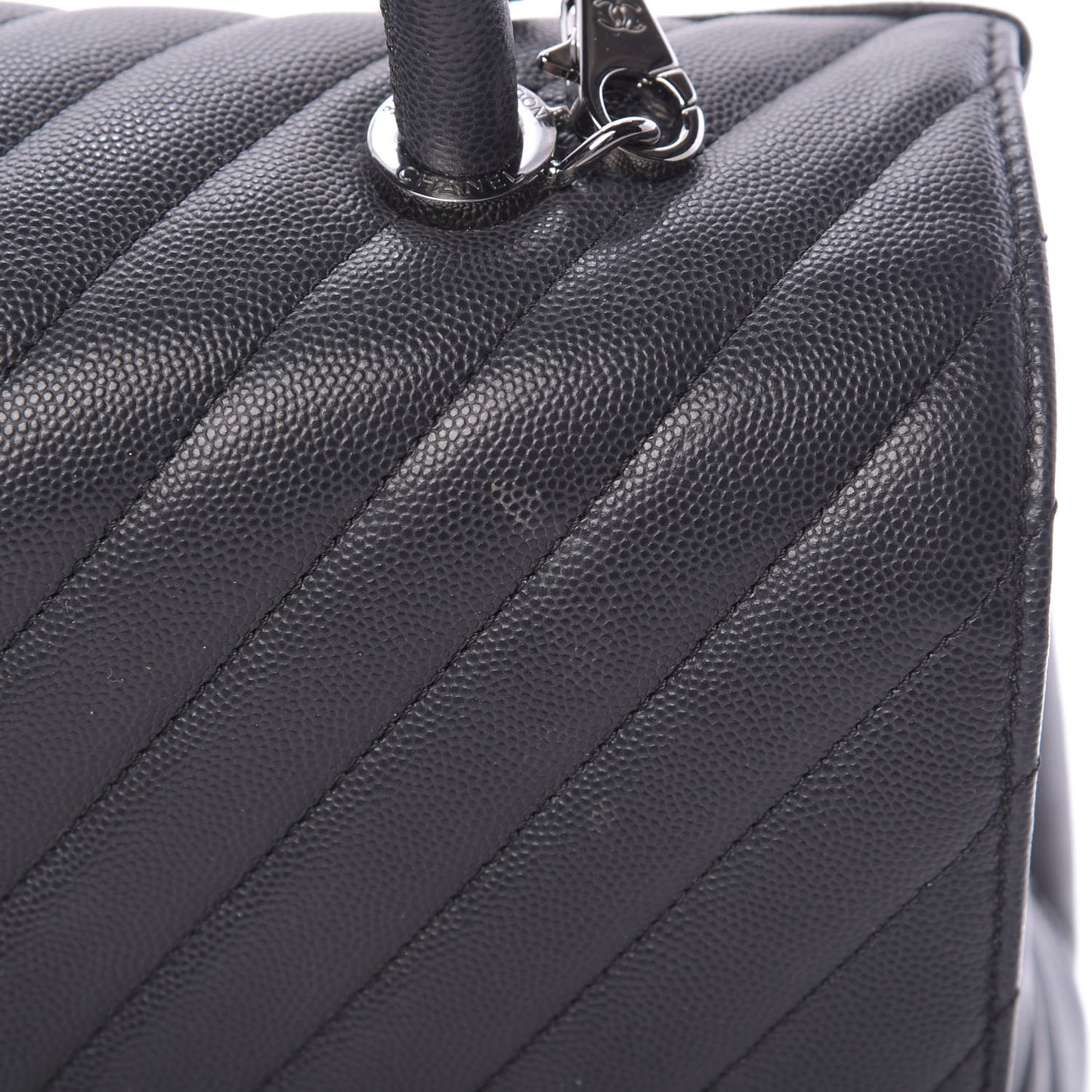 Caviar Chevron Quilted Medium Coco Handle Flap Dark Grey