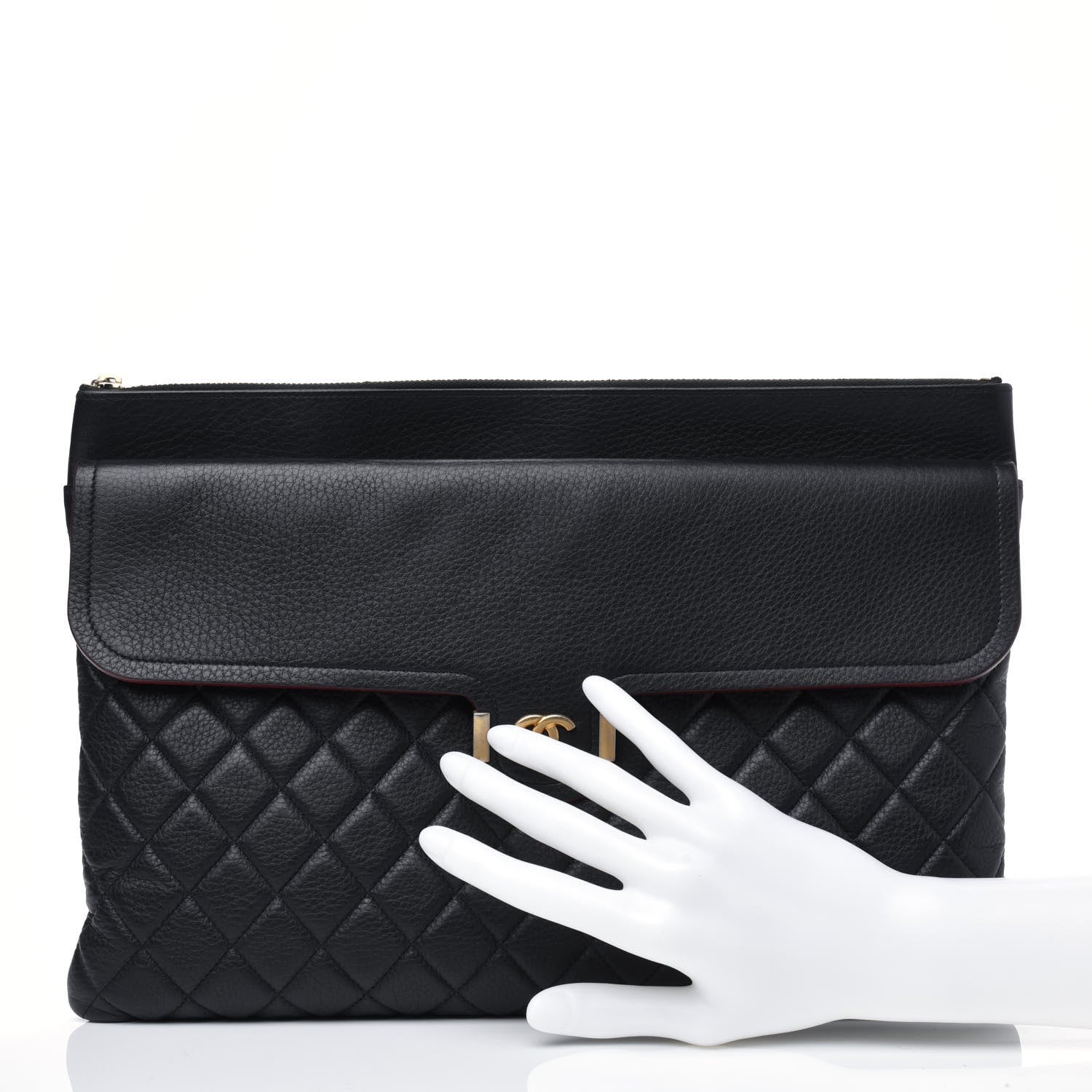 Chanel Grained Calfskin Quilted Large Archi Chic Cosmetic Case Black 2 of 16