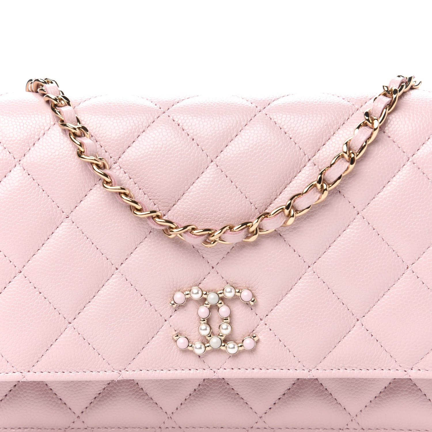 Chanel Caviar Quilted Coco Candy Wallet On Chain WOC Light Pink 11 of 12