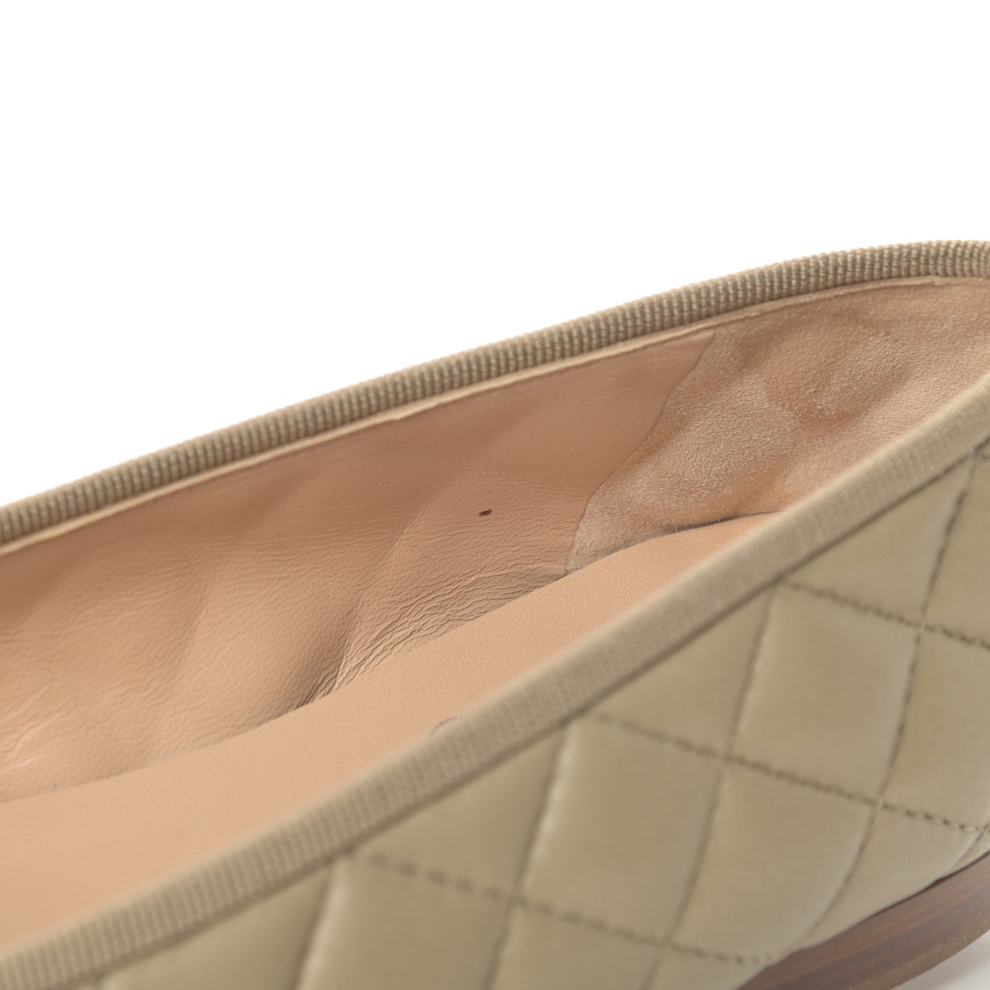 Lambskin Quilted Cap Toe Ballerina Flats 36.5 Beige Fonce