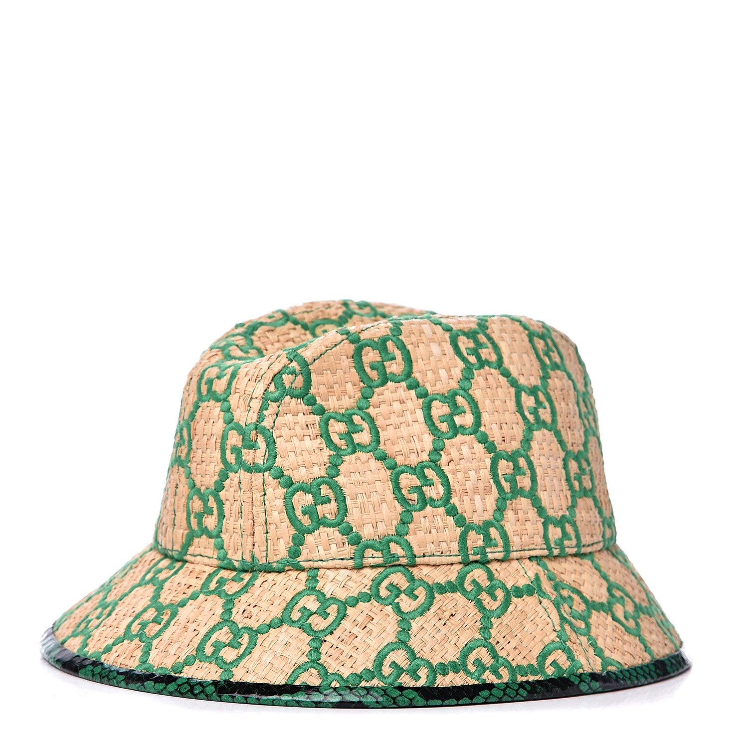 Gucci Raffia Elaphe GG Monogram Embroidered Fedora Hat XS Ivory New Shamarock 1 of 6