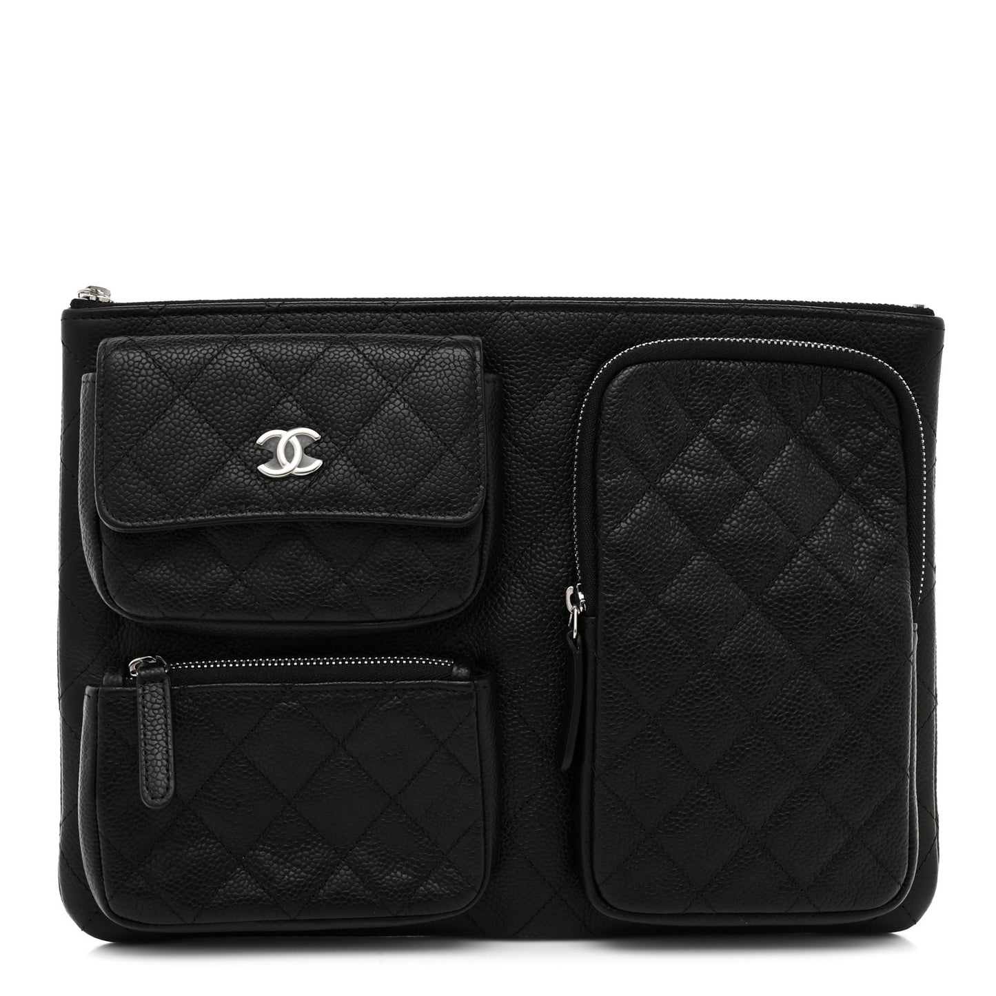 Caviar Quilted Zipped Multi Pouch Black