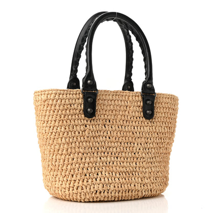 Balenciaga Raffia Calfskin Panier Basket Tote Natural 3 of 9