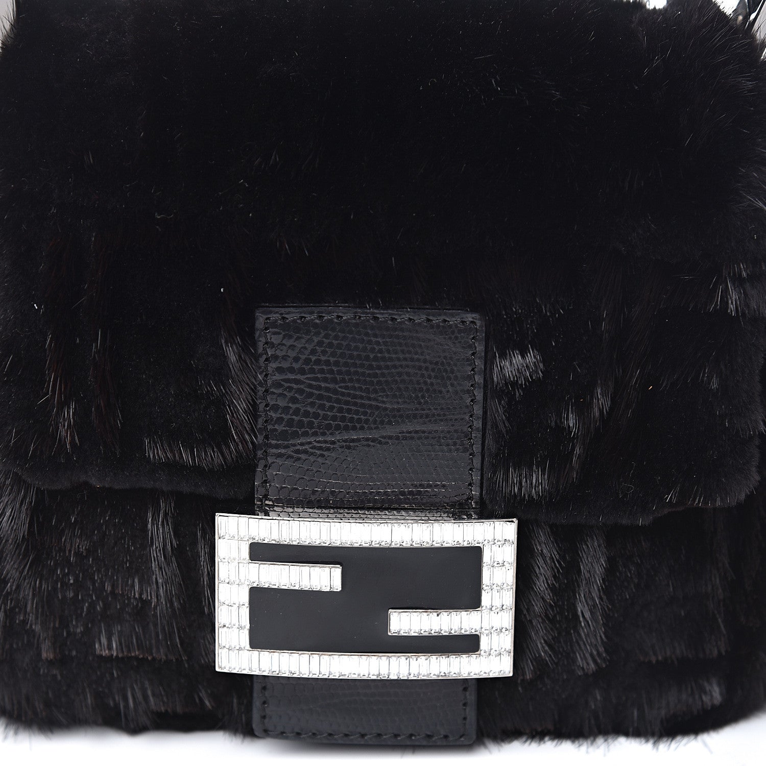 Fendi Rabbit Fur Crystal Baguette Black 10 of 10