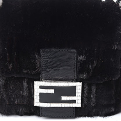 Fendi Rabbit Fur Crystal Baguette Black 10 of 10