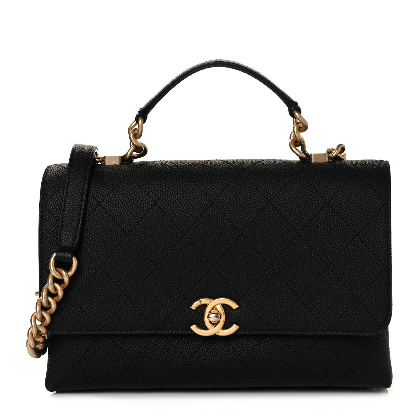 Grained Calfskin Small Stitched Flap Black