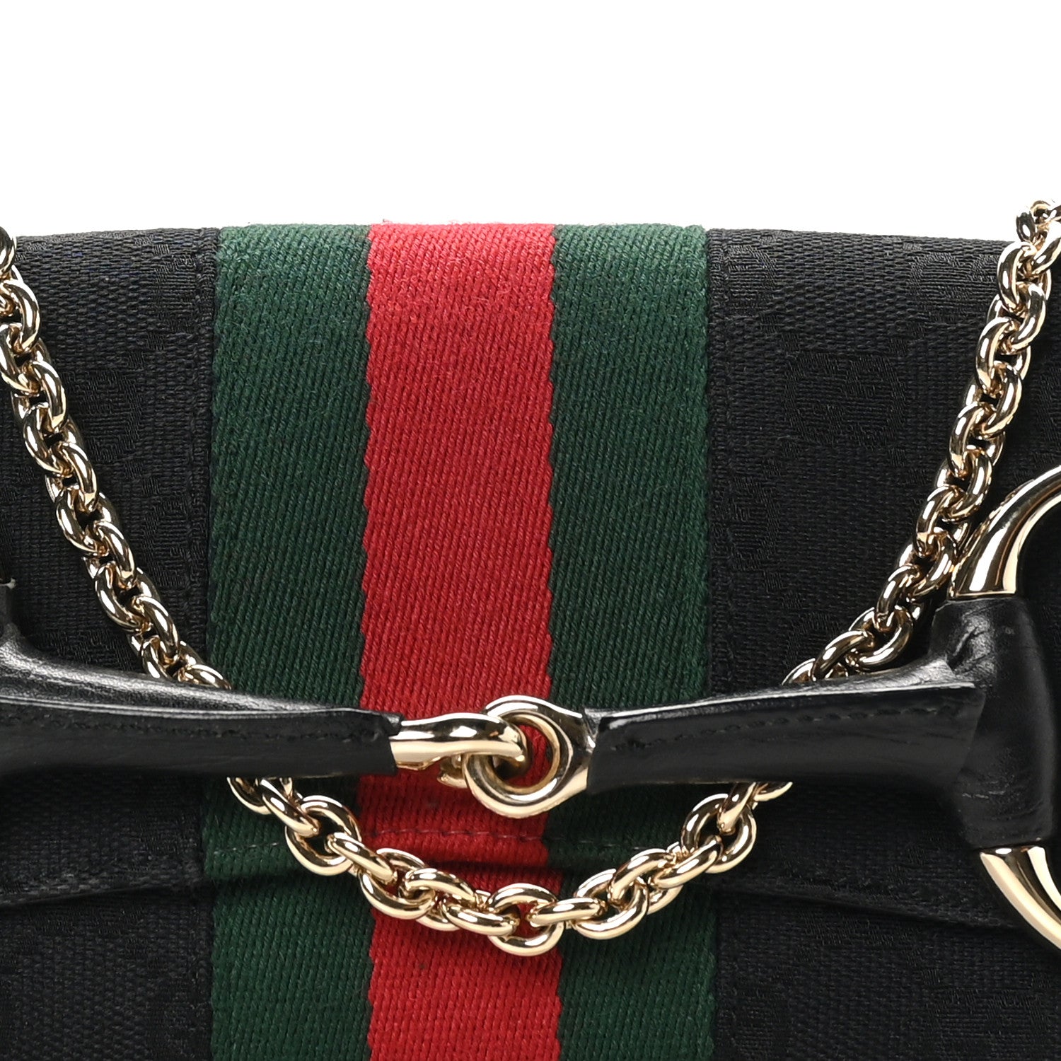 Gucci Monogram Web Horsebit Chain Clutch Black 8 of 10