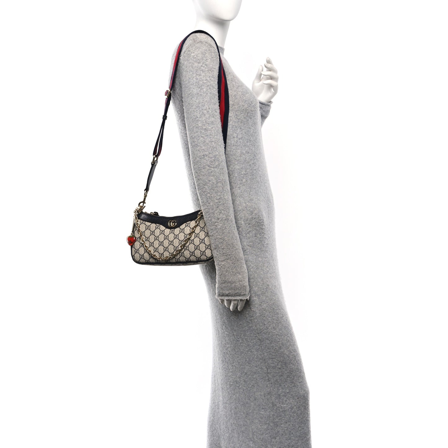 GG Supreme Monogram Textured Dollar Calfskin Web Small Ophidia GG Handbag Beige Blue