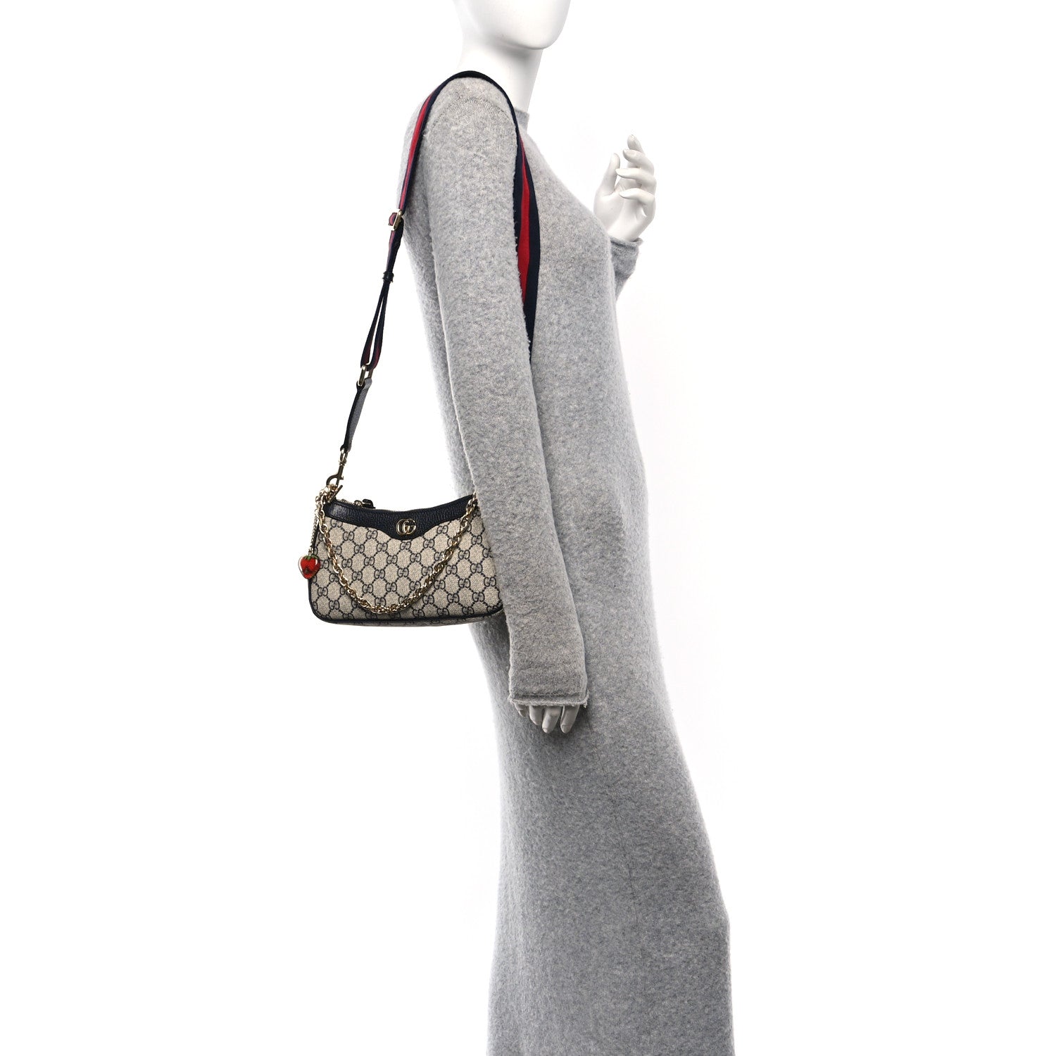 Gucci GG Supreme Monogram Textured Dollar Calfskin Web Small Ophidia GG Handbag Beige Blue 2 of 10