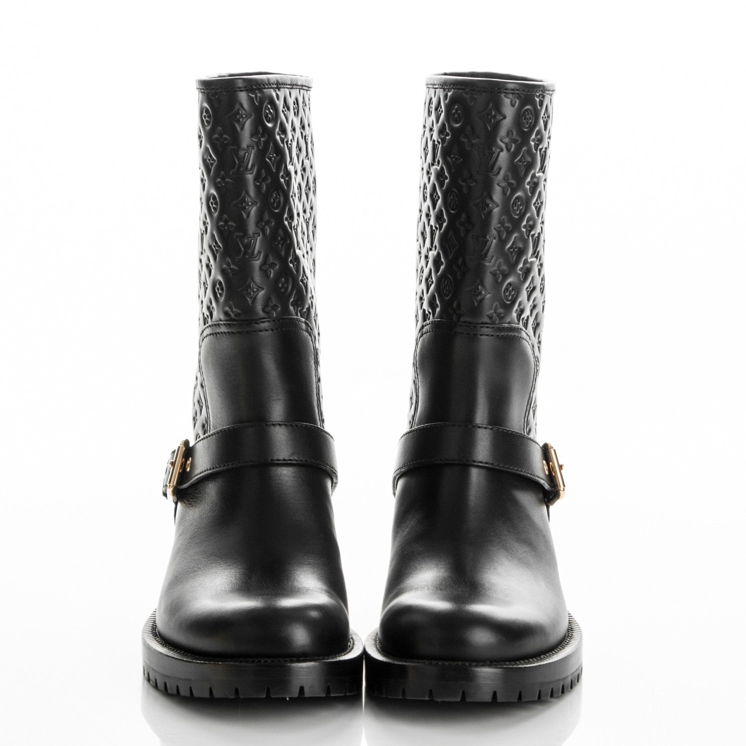 Louis Vuitton Calfskin Embossed Monogram Rebellion Half Boots 37 Black 2 of 7
