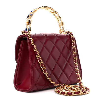 Chanel Lambskin Enamel Quilted Top Handle Flap With Chain Red 3 of 12
