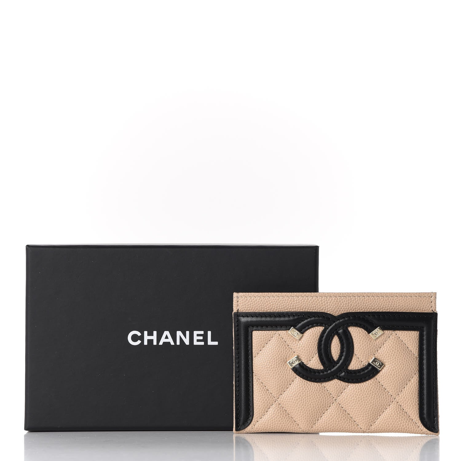 Chanel Caviar Quilted Filigree Card Holder Beige Black 9 of 9
