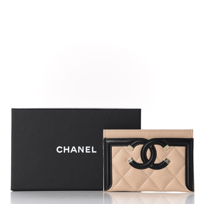 Chanel Caviar Quilted Filigree Card Holder Beige Black 9 of 9