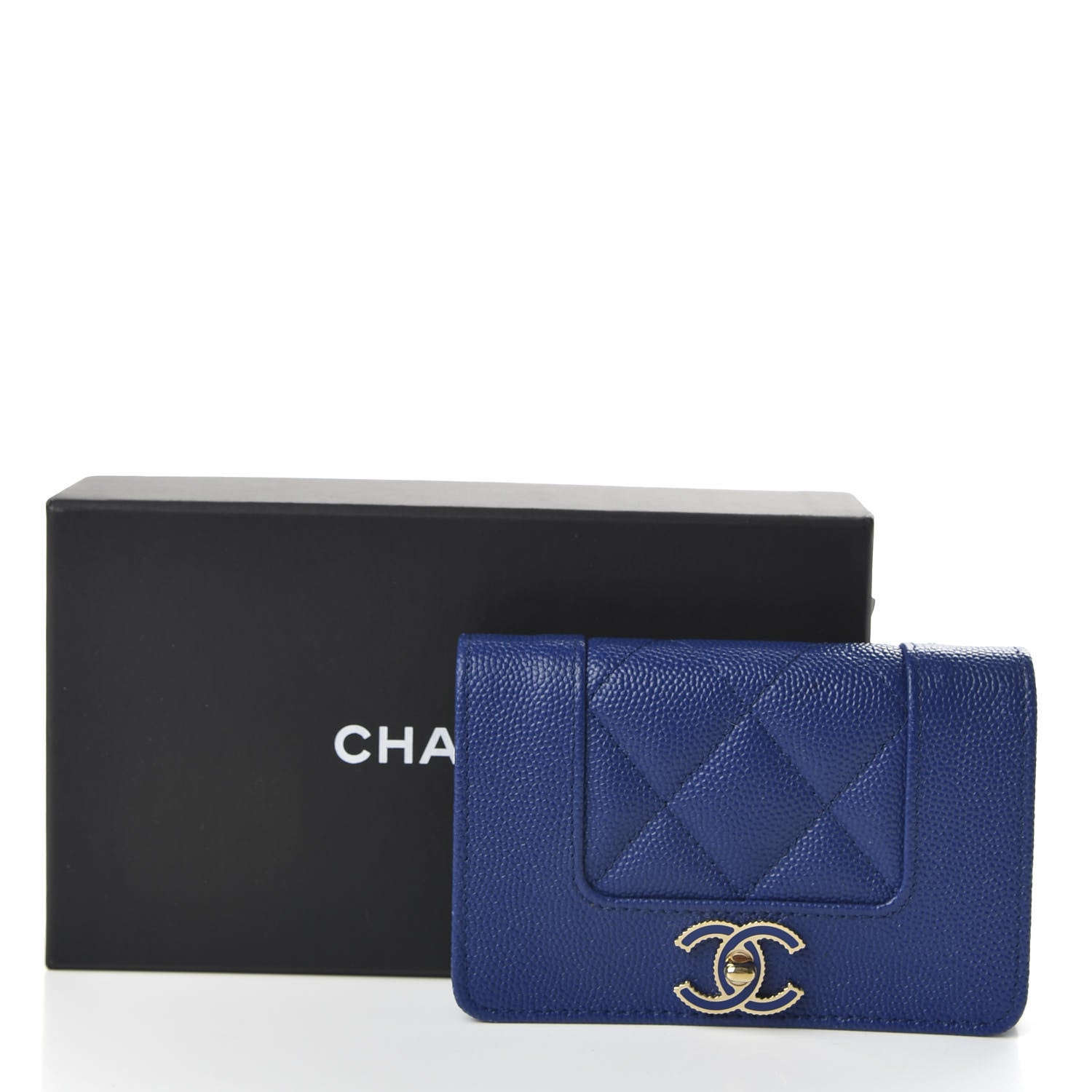 Chanel Caviar Chevron Quilted Vintage Mademoiselle Flap Card Holder Blue 9 of 9