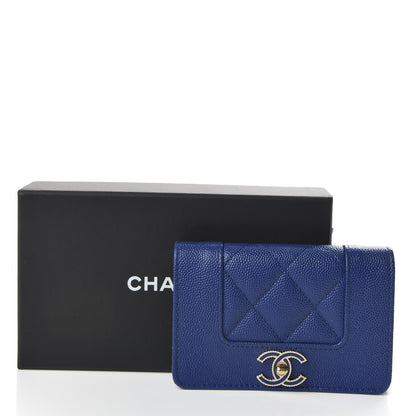 Chanel Caviar Chevron Quilted Vintage Mademoiselle Flap Card Holder Blue 9 of 9