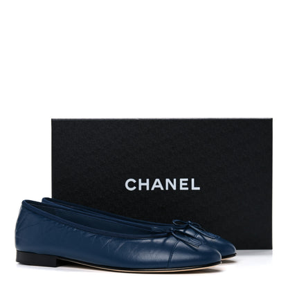 Chanel Lambskin CC Cap Toe Ballerina Flats 39 Navy Blue 10 of 10