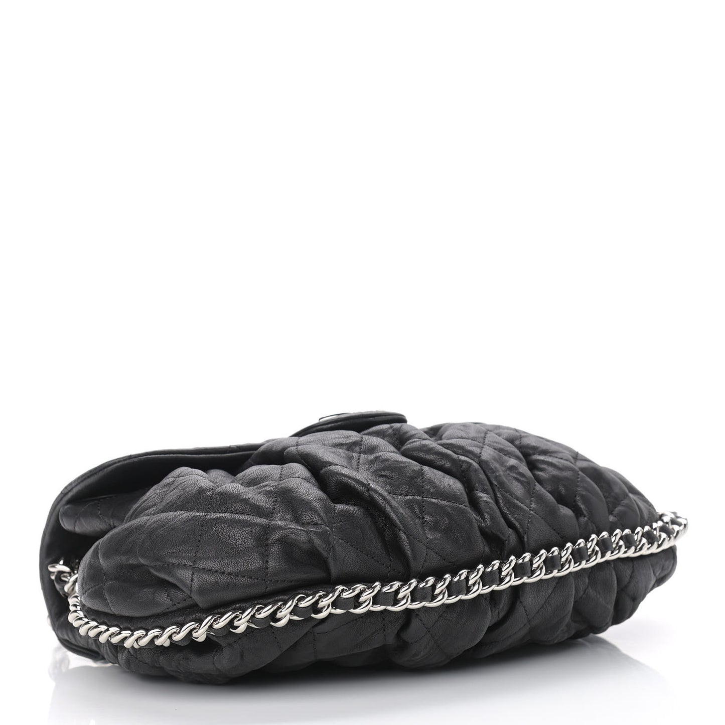 Washed Lambskin Quilted Chain Around Messenger Black
