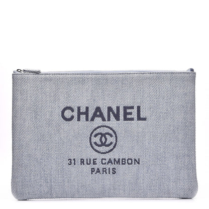 Chanel Canvas Large Deauville Pouch Blue 1 of 8