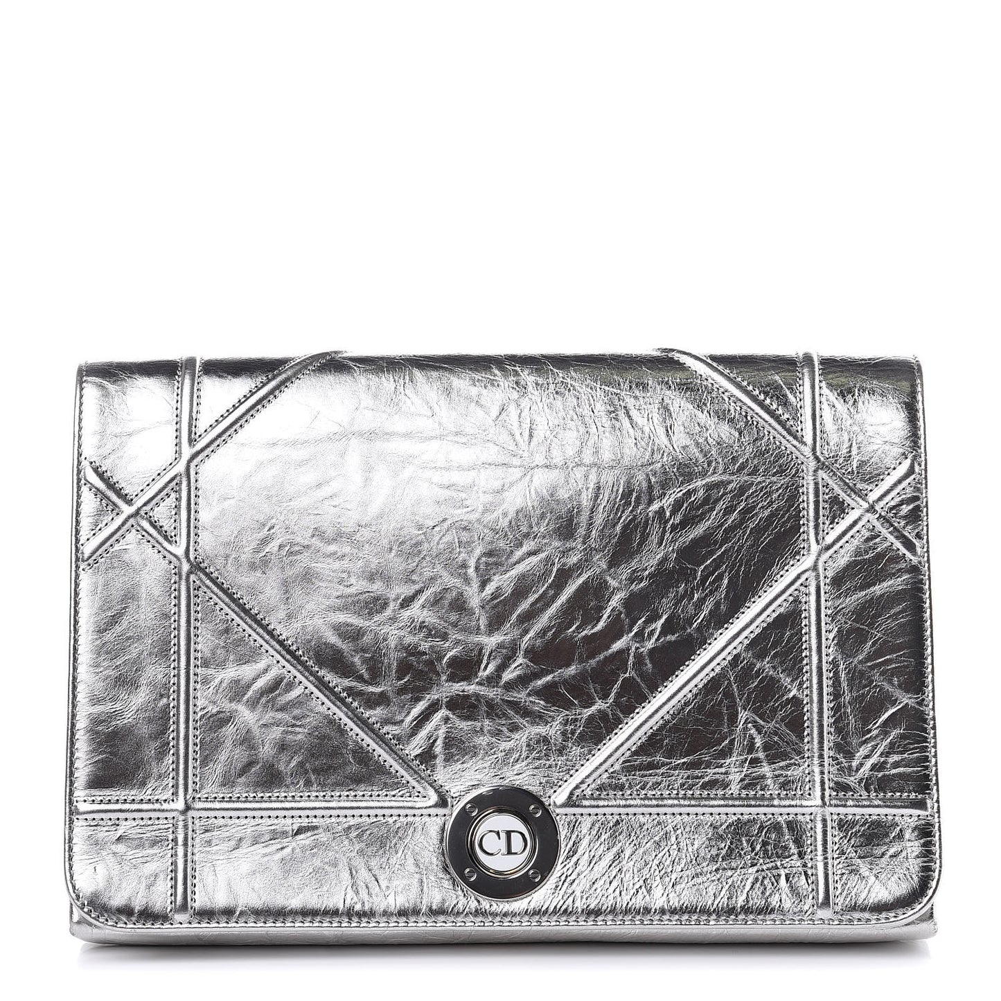Metallic Calfskin Diorama Clutch Silver