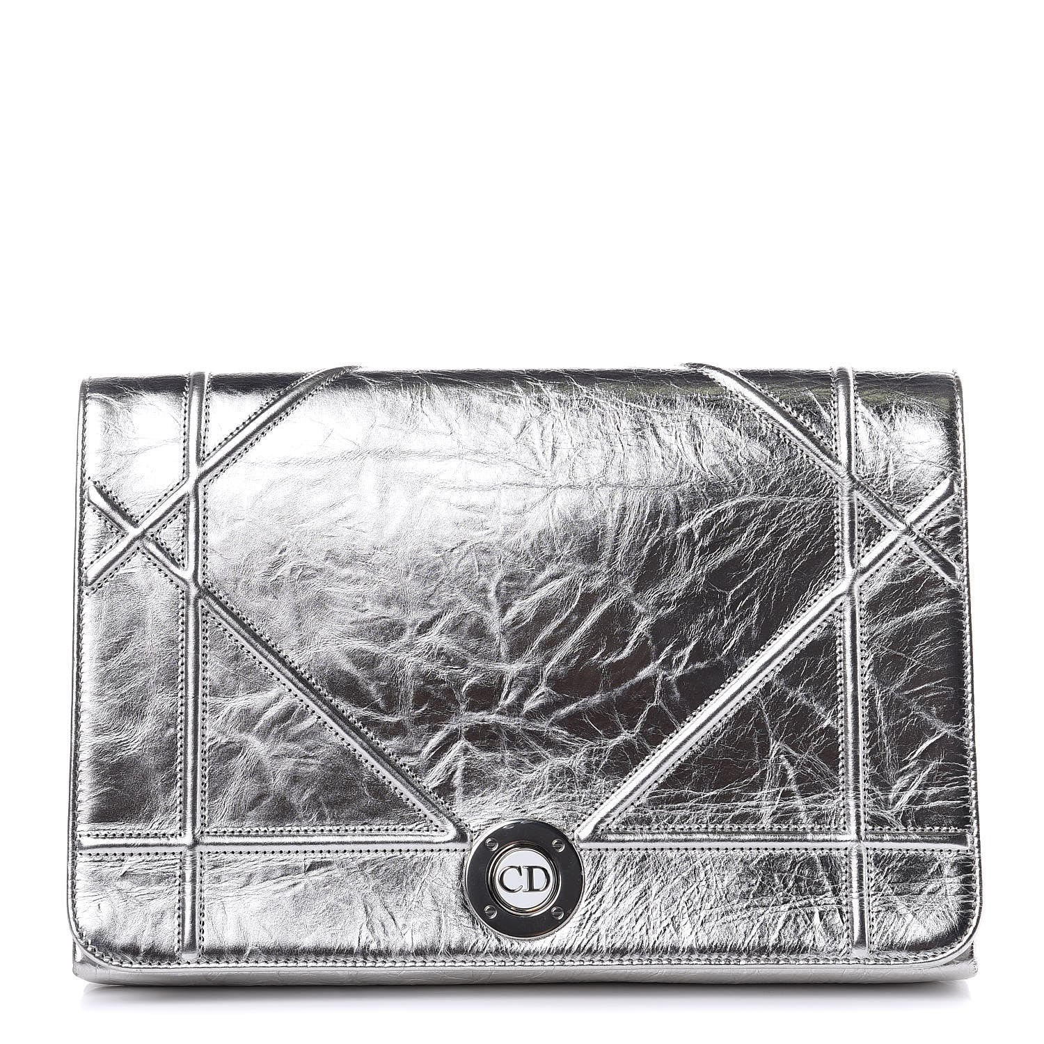 Christian Dior Metallic Calfskin Diorama Clutch Silver 1 of 8