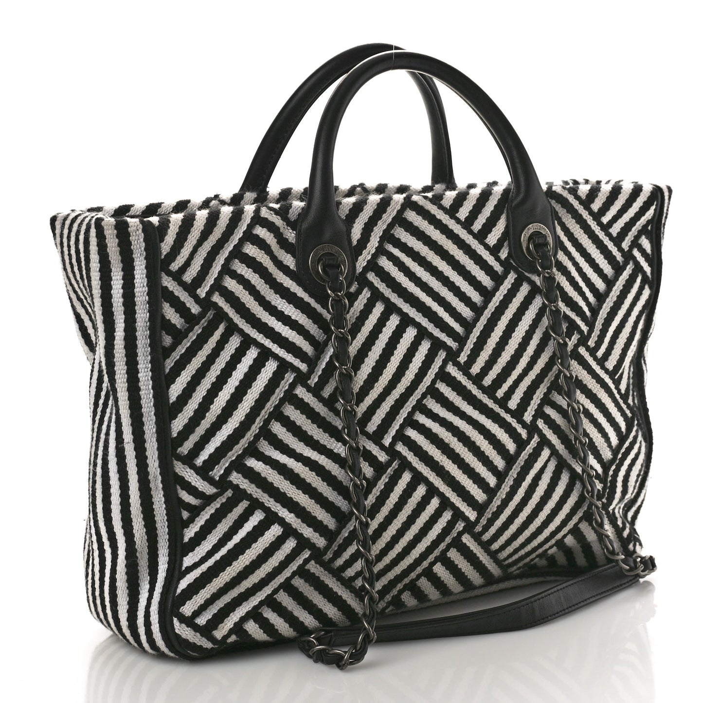 Woven Canvas Large Easy Shopping Tote Black White