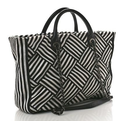 Chanel Woven Canvas Large Easy Shopping Tote Black White 3 of 9