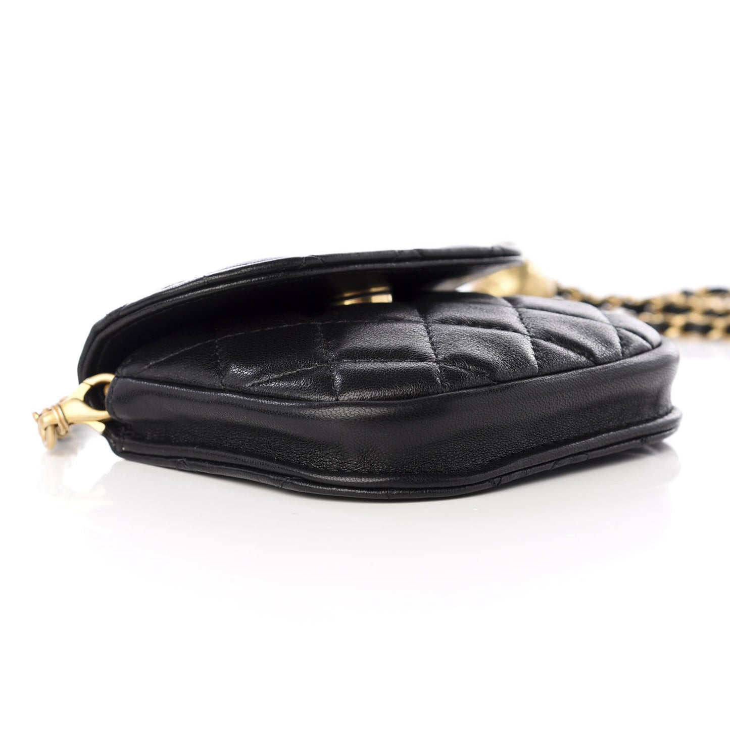 Lambskin Quilted Pearl Crush Waist Bag Black