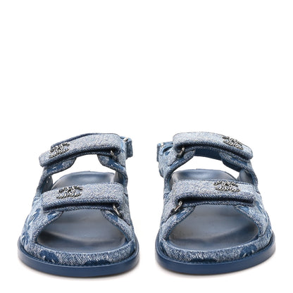 Chanel Denim CC Velcro Dad Chain CC Slide Sandals 38 Blue 3 of 10