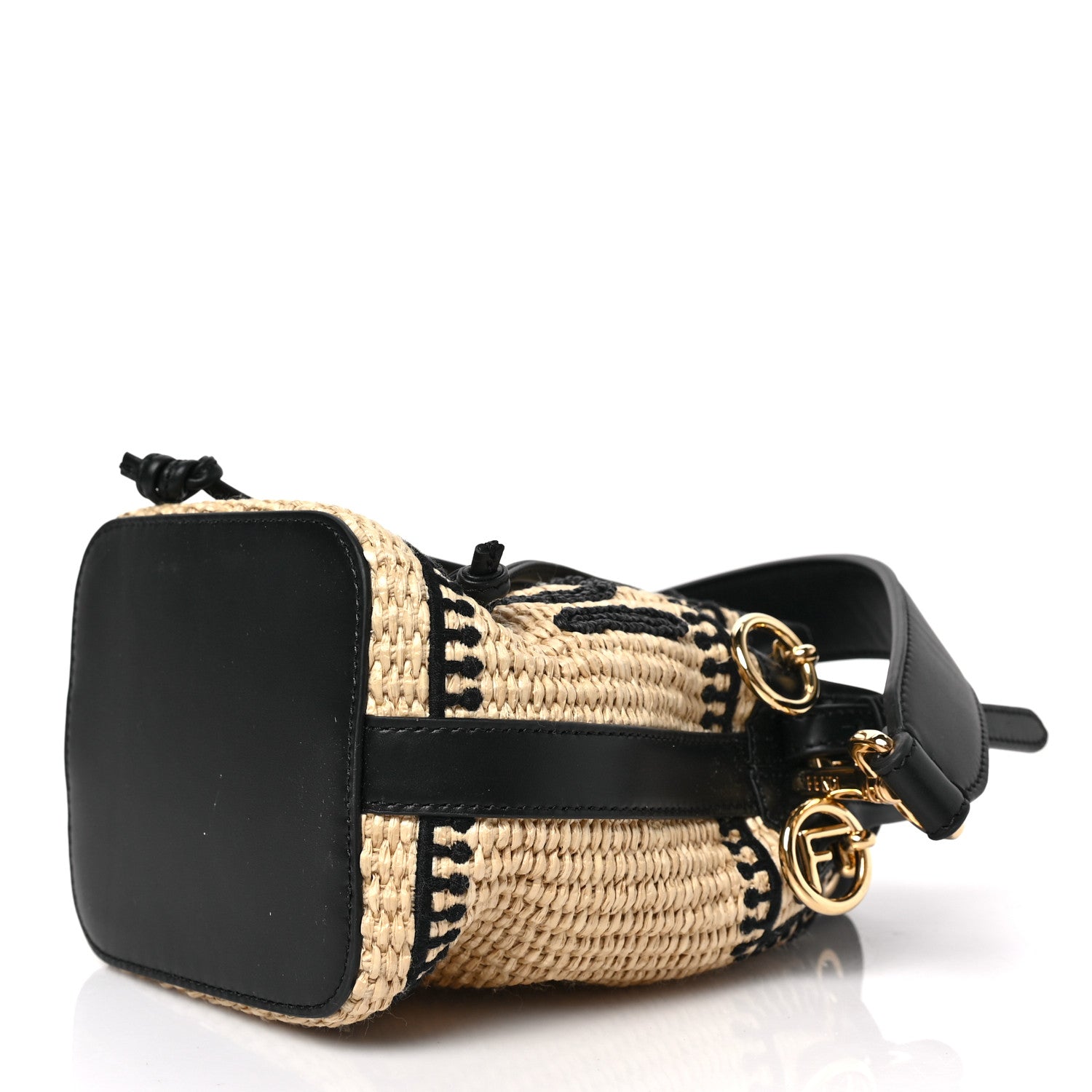 Fendi Straw F is Fendi Logo Crochet Mini Mon Tresor Bucket Bag Naturale Black 8 of 8