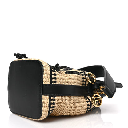Fendi Straw F is Fendi Logo Crochet Mini Mon Tresor Bucket Bag Naturale Black 8 of 8
