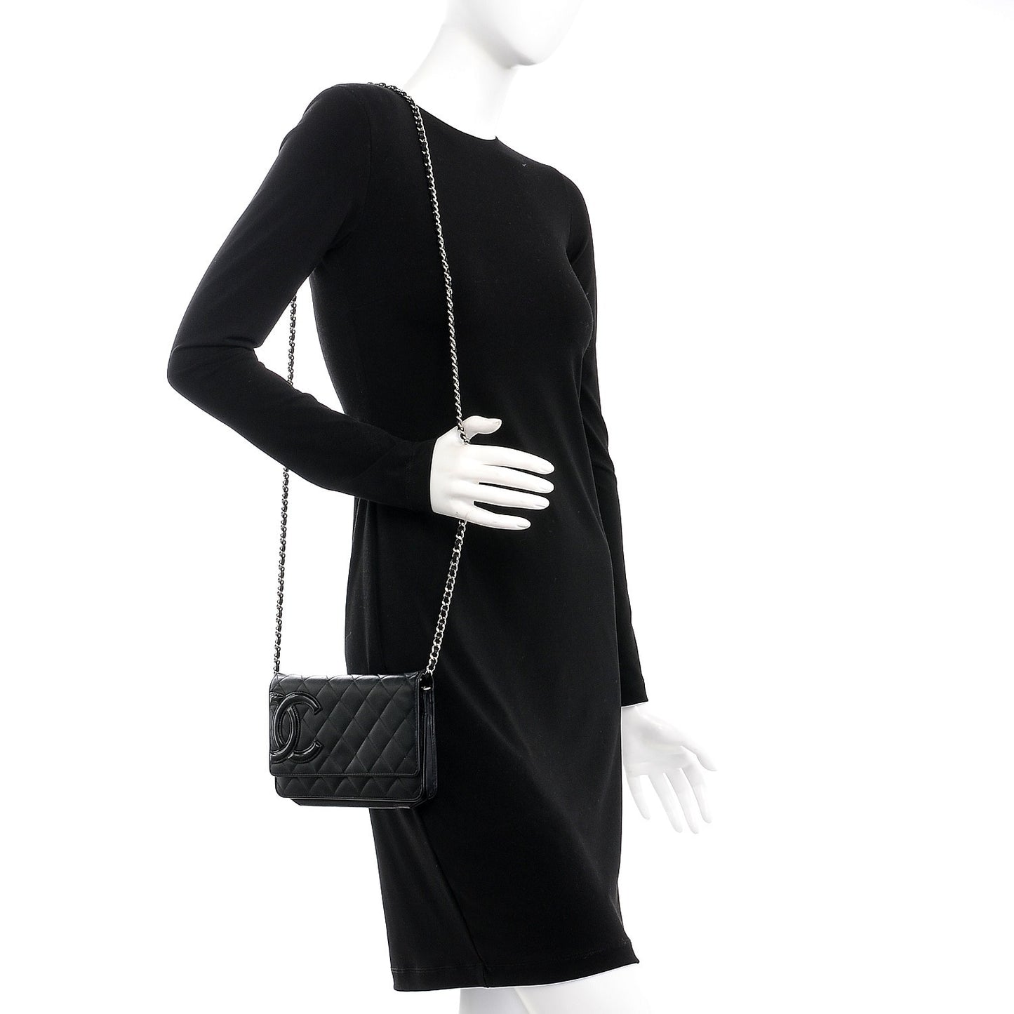 Calfskin Quilted Cambon Wallet On Chain WOC Black