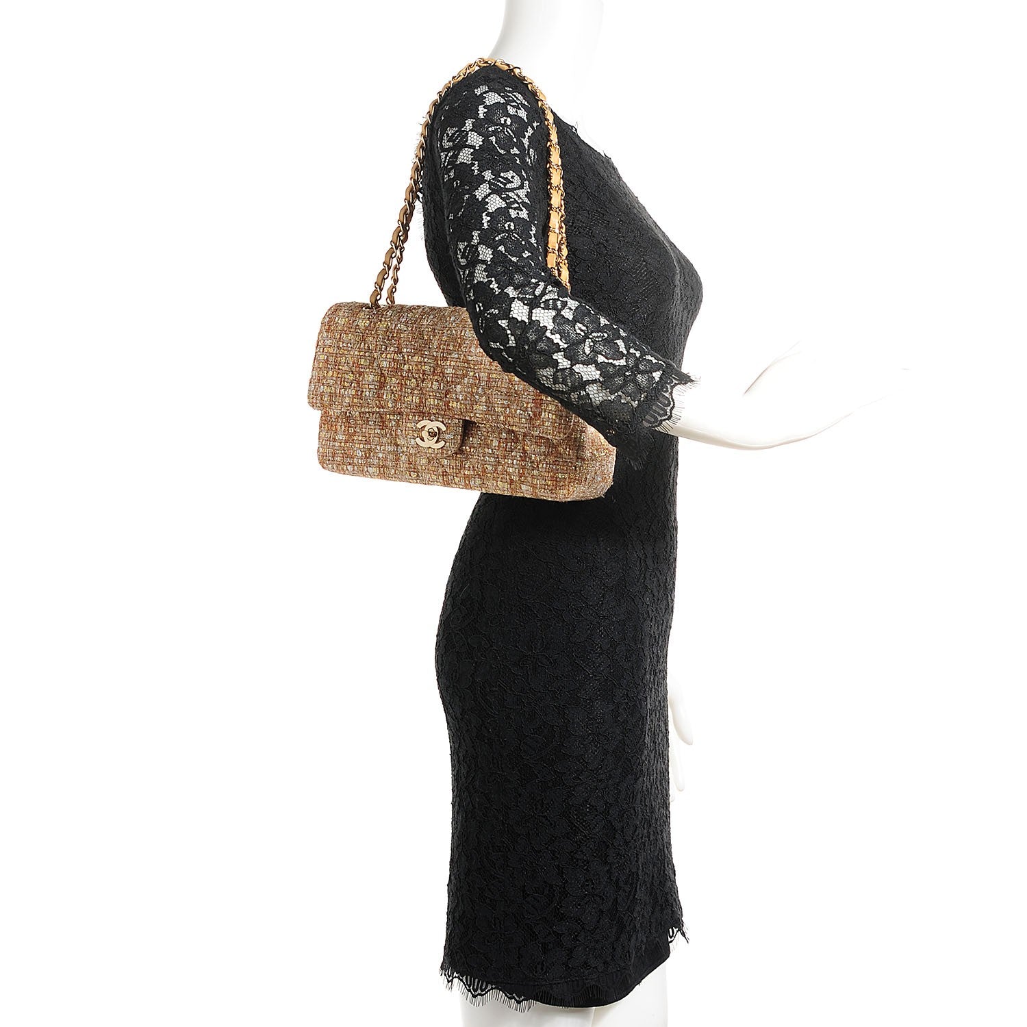 Chanel Tweed Quilted Medium Double Flap Brown Gold 3 of 11