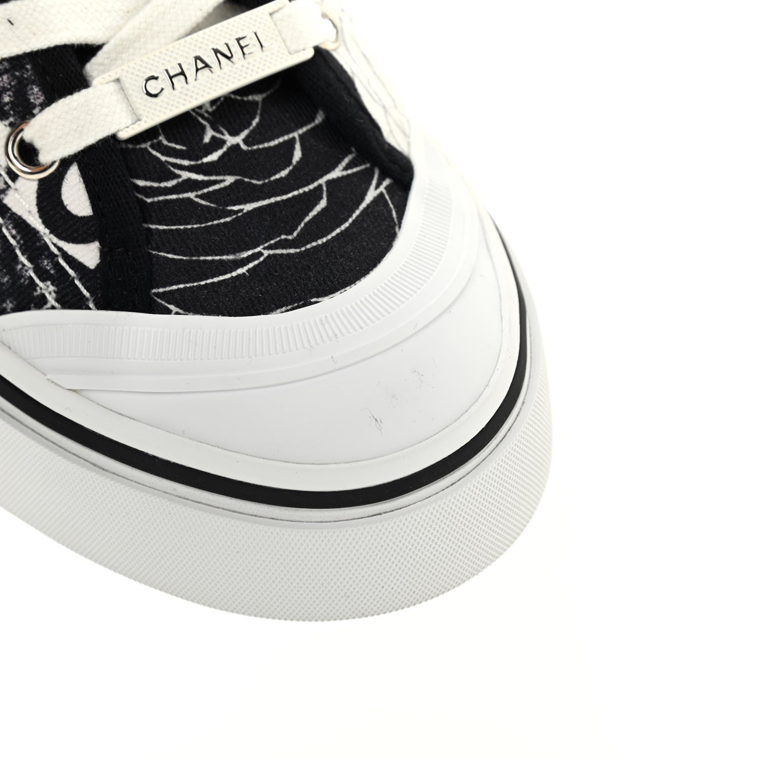 Chanel Printed Fabric High Top Logo Sneakers 38 White Black 9 of 10