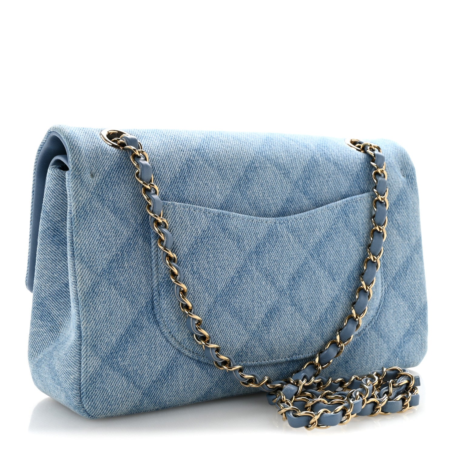 Chanel Printed Denim Quilted Medium Double Flap Light Blue 3 of 12