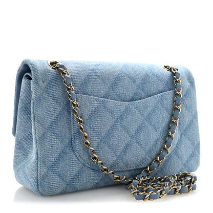 Chanel Printed Denim Quilted Medium Double Flap Light Blue 3 of 12