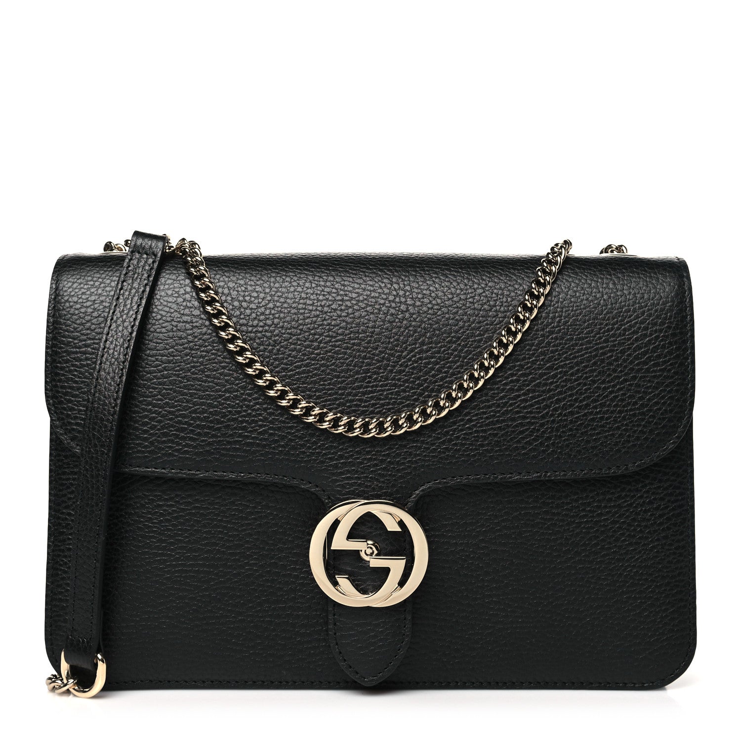 Gucci Dollar Calfskin Interlocking G Shoulder Bag Black 1 of 10