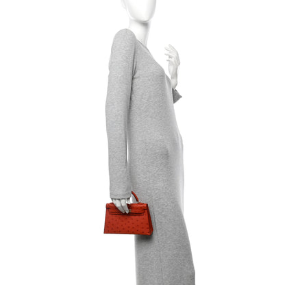 Hermes Ostrich Horseshoe Kelly Sellier Mini 20 Cuivre Rose Extreme 2 of 10
