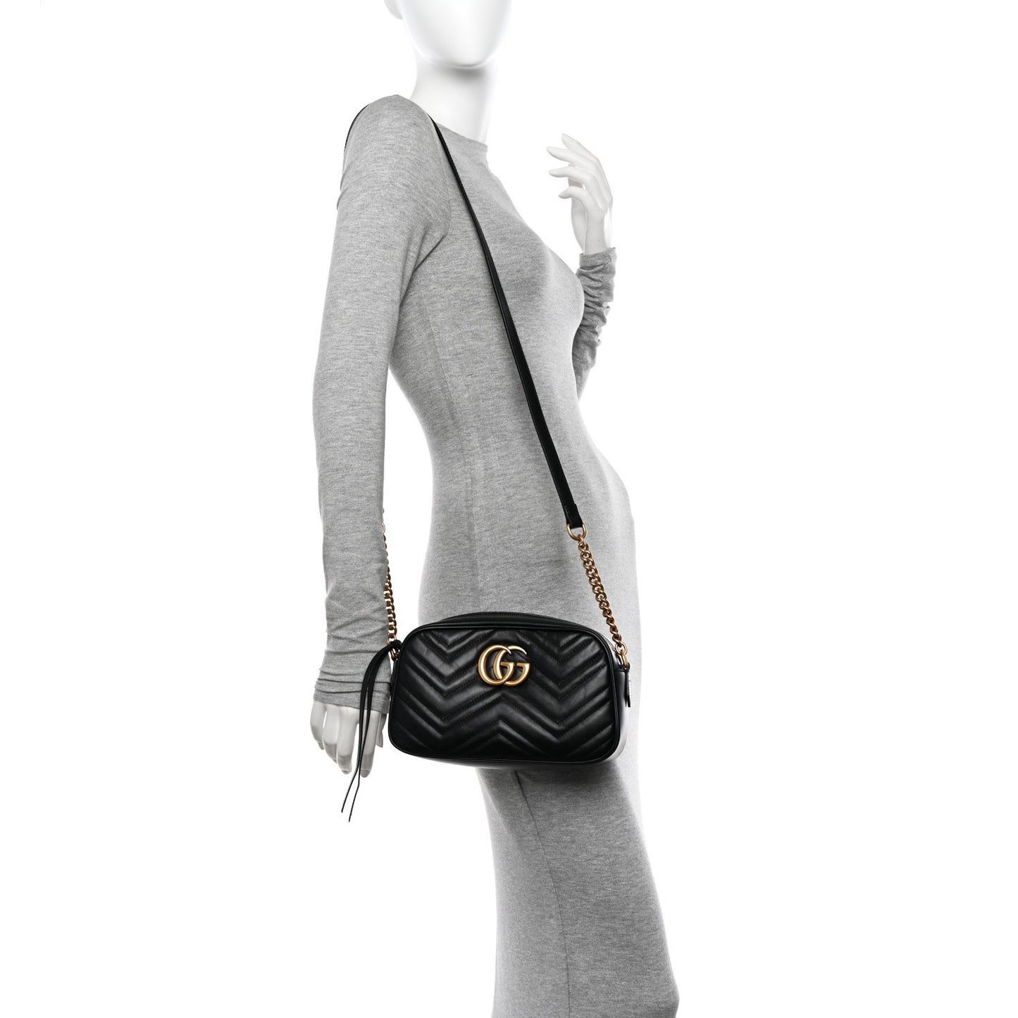 Calfskin Matelasse Small GG Marmont Chain Shoulder Bag Black