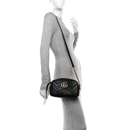Gucci Calfskin Matelasse Small GG Marmont Chain Shoulder Bag Black 2 of 13