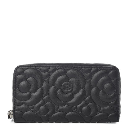Chanel Caviar Camellia Embossed Large Gusset Zip Around Wallet Black 1 of 8