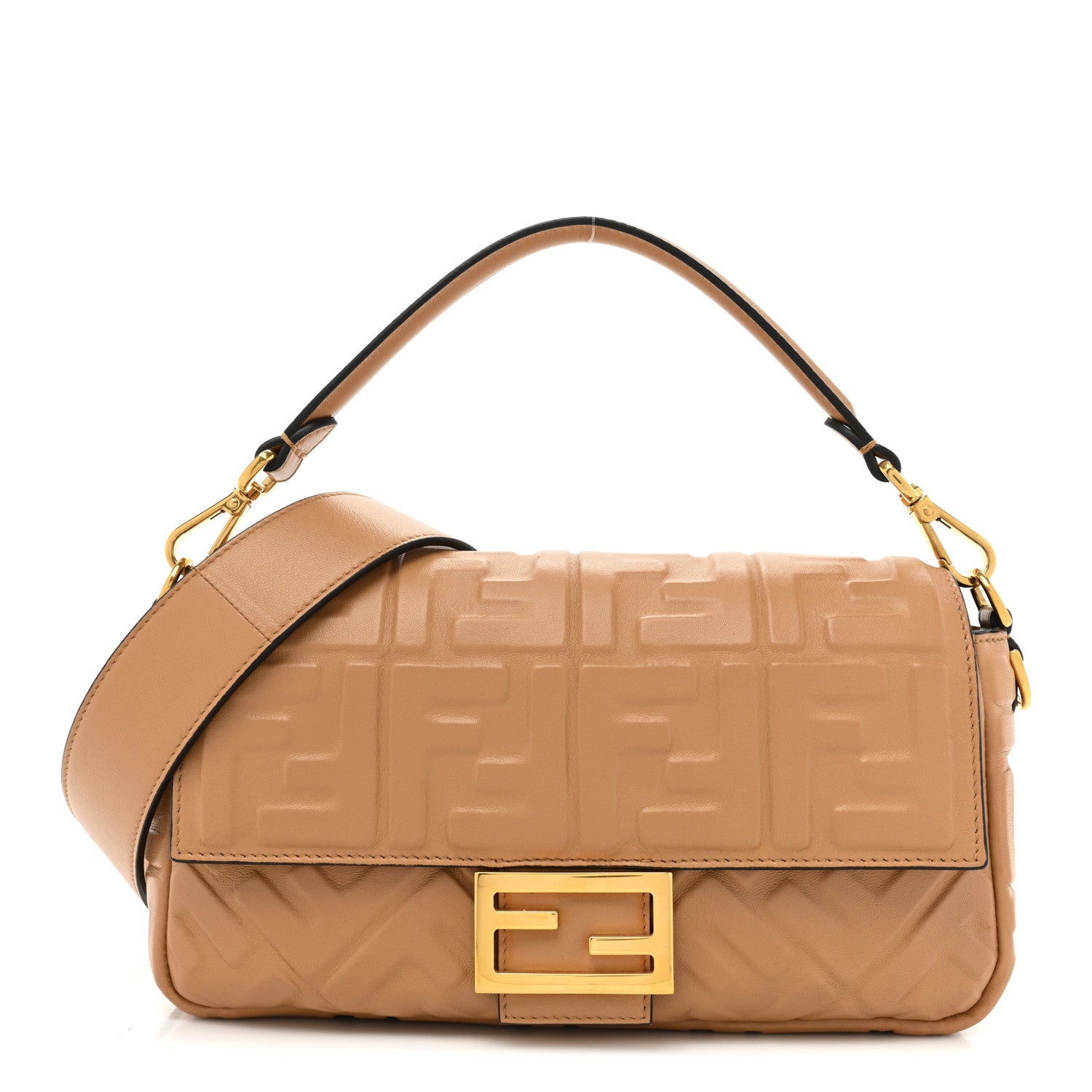 Fendi Nappa FF 1974 Embossed Baguette Miele Scuro 1 of 11